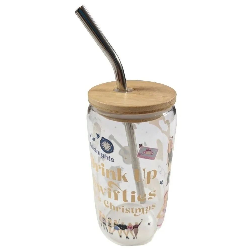 Care Bears Holiday Glass Tumbler With Bamboo Lid and Straw | Holds 16 Ounces